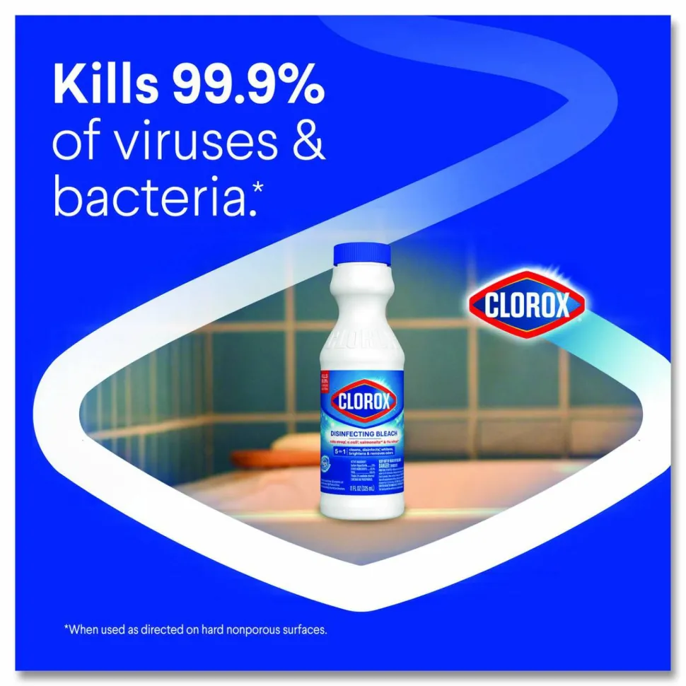 Clorox Concentrated Regular Disinfecting Bleach, Unscented, 11 oz Bottle, 28/Carton