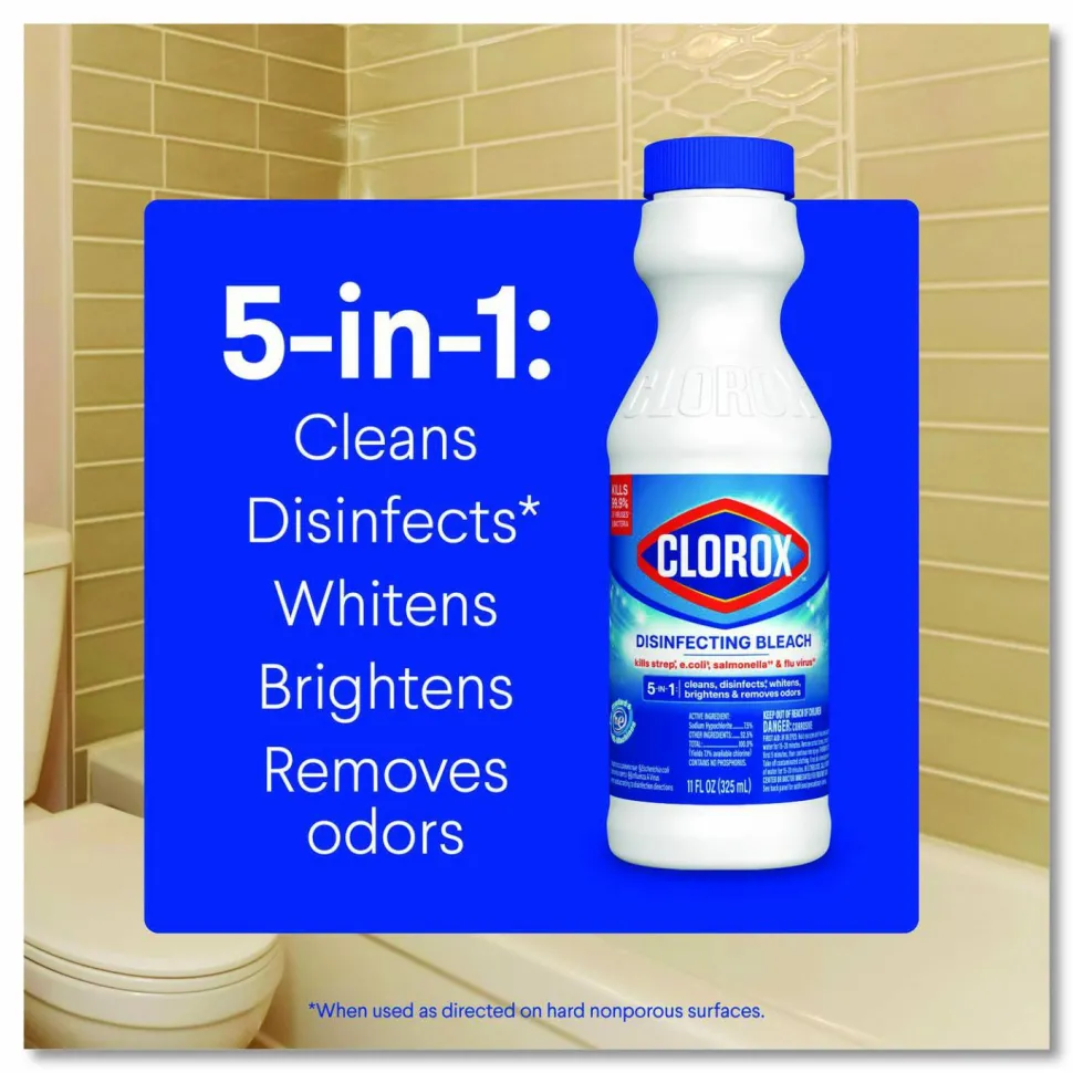 Clorox Concentrated Regular Disinfecting Bleach, Unscented, 11 oz Bottle, 28/Carton