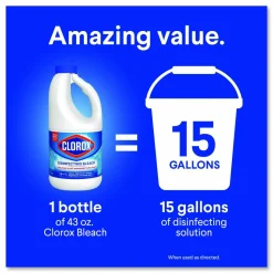 Clorox Concentrated Regular Disinfecting Bleach, Unscented, 43 oz Bottle, 6/Carton