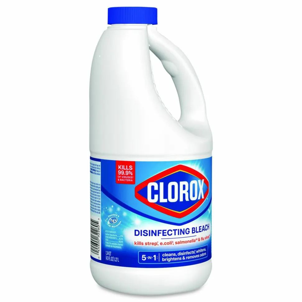 Clorox Concentrated Regular Disinfecting Bleach, Unscented, 43 oz Bottle, 6/Carton