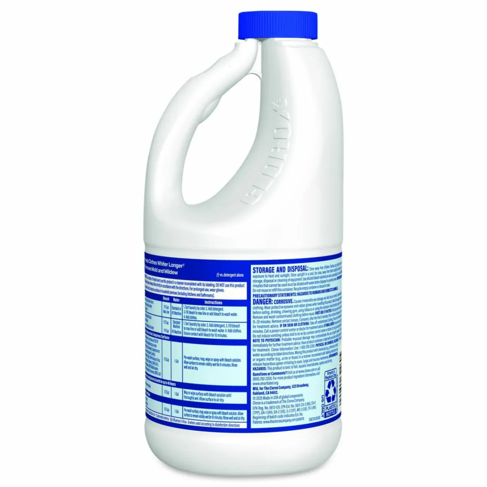 Clorox Concentrated Regular Disinfecting Bleach, Unscented, 43 oz Bottle, 6/Carton