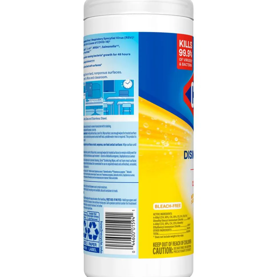 Clorox Disinfecting Wipes, Bleach Free Cleaning Wipes – Crisp Lemon - 35 Count (01594)