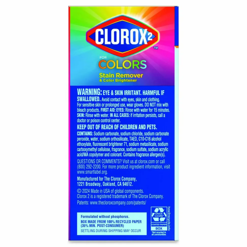 Clorox 2 for Colors Stain Remover and Color Brightener Powder, Original Scent, 49.2 oz Box, 4/Carton