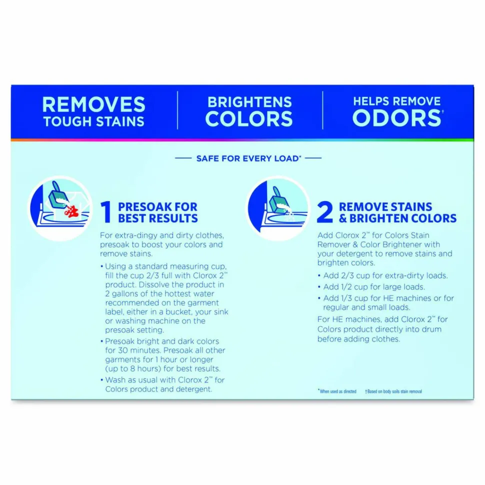 Clorox 2 for Colors Stain Remover and Color Brightener Powder, Original Scent, 49.2 oz Box, 4/Carton