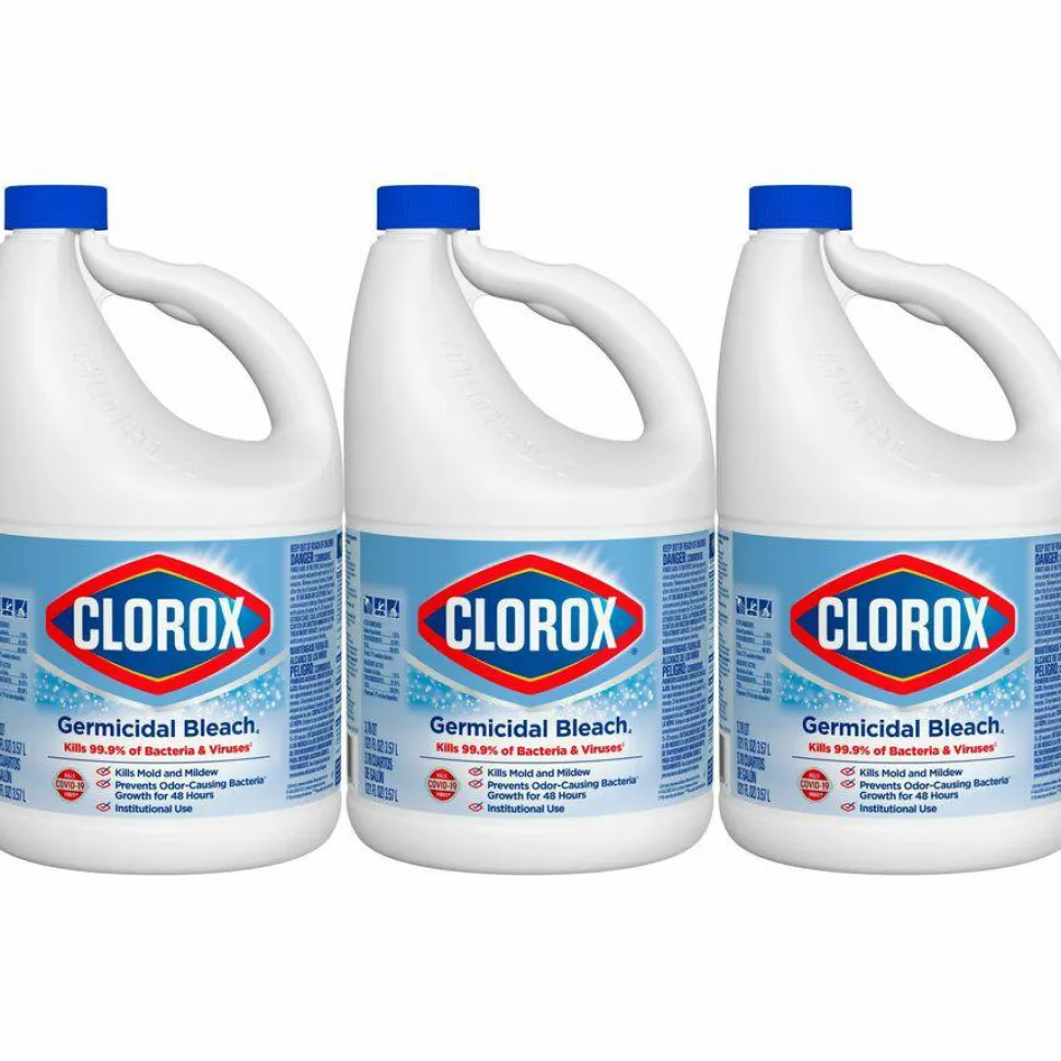 Clorox Germicidal Bleach Concentrate, Regular Scent, 121 Oz, White, Carton Of 3 Jugs