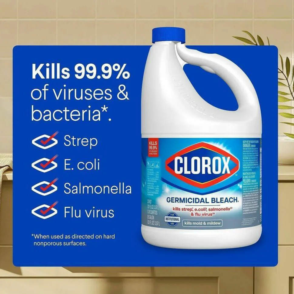 Clorox Germicidal Bleach Concentrate, Regular Scent, 121 Oz, White, Carton Of 3 Jugs