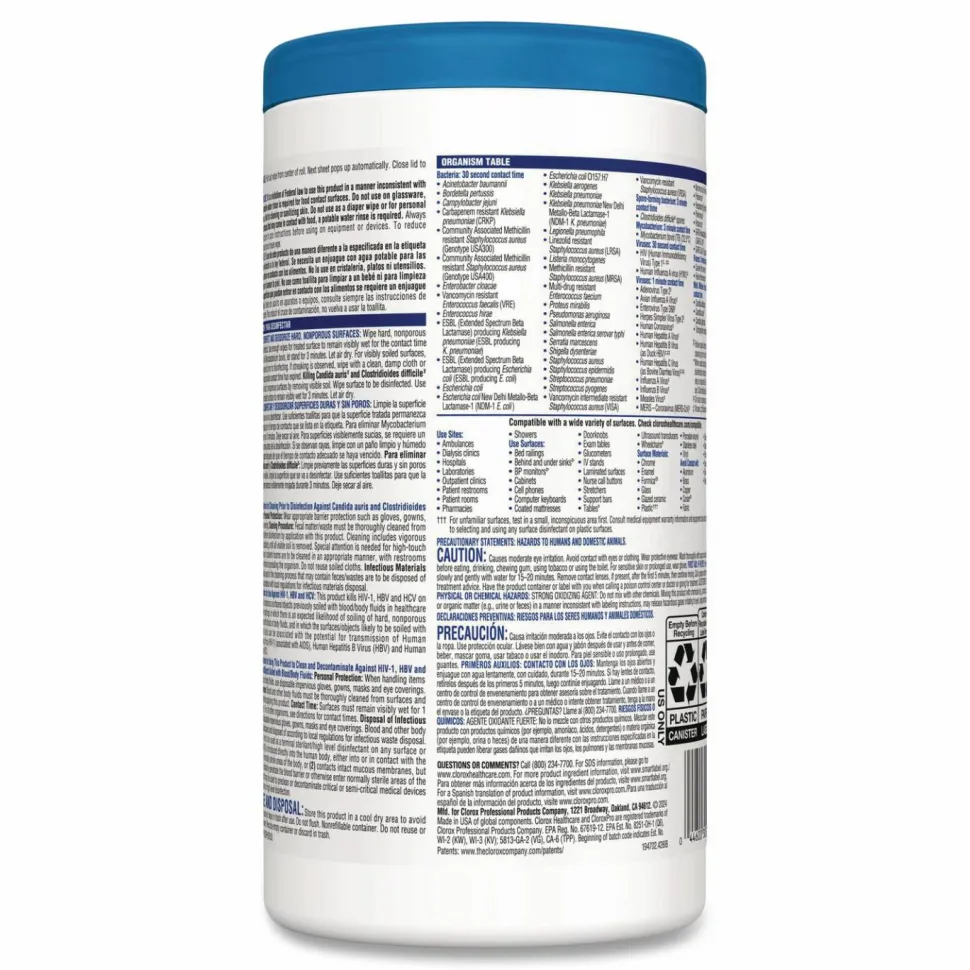 Clorox Healthcare Germicidal Wipes With Bleach, Unscented, 6" x 5", Pack Of 150 Wipes