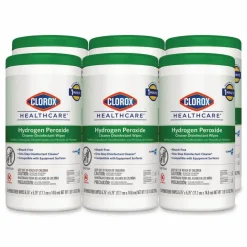 Clorox Healthcare Hydrogen Peroxide Cleaner Disinfectant Wipes, 5.75 x 6.75, Unscented, White, 155/Canister, 6 Canisters/Carton