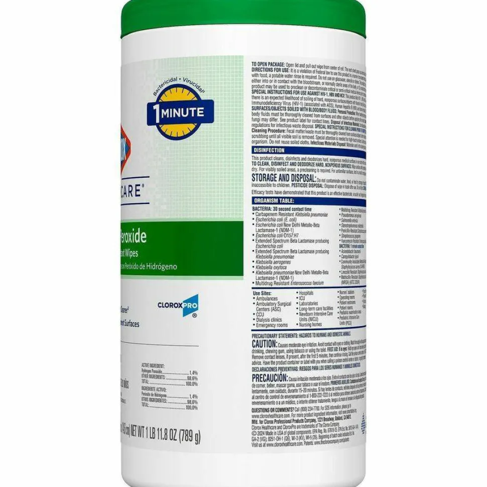 Clorox Healthcare Hydrogen Peroxide Wipes, Canister Of 155 Wipes