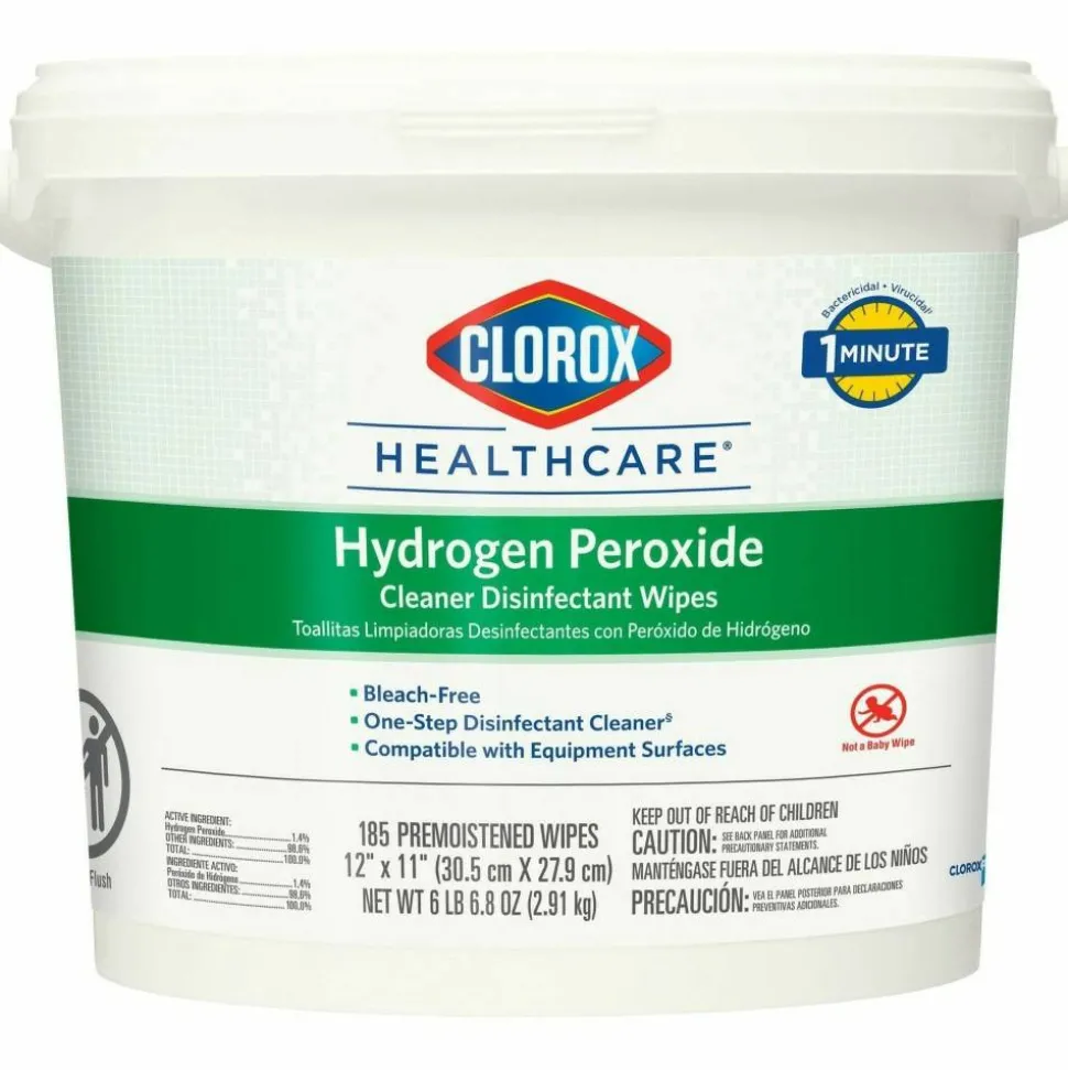 Clorox Healthcare Hydrogen Peroxide Cleaner Disinfectant Wipes - 11" Length x 12" Width - Bleach-free, Antibacterial - White - 185/Tub - 25 / Bundle