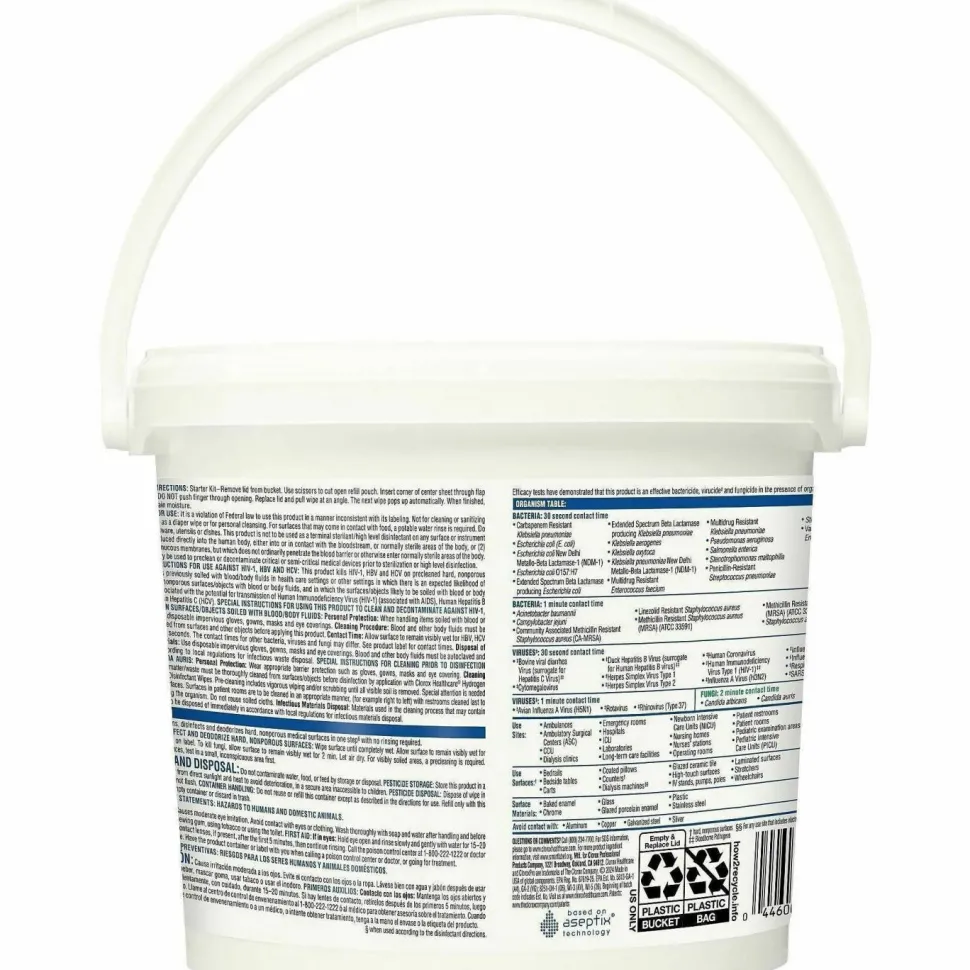 Clorox Healthcare Hydrogen Peroxide Cleaner Disinfectant Wipes - 11" Length x 12" Width - Bleach-free, Antibacterial - White - 185/Tub - 25 / Bundle