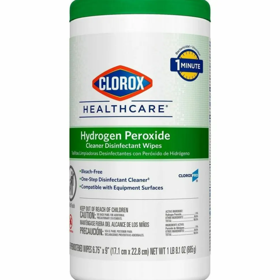 Clorox Healthcare Hydrogen Peroxide Cleaner Disinfectant Wipes - 9" Length x 6.75" Width - Bleach-free, Antibacterial - White - 95/Tub - 75 / Pallet