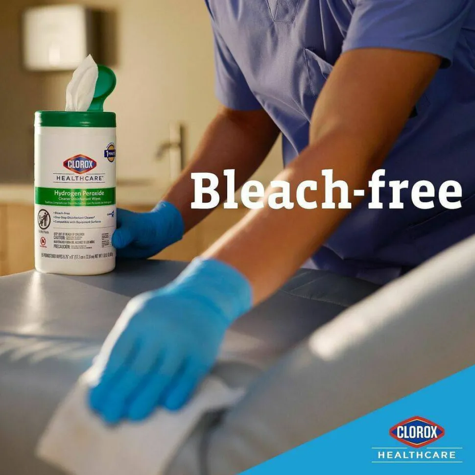 Clorox Healthcare Hydrogen Peroxide Cleaner Disinfectant Wipes - 9" Length x 6.75" Width - Bleach-free, Antibacterial - White - 95/Tub - 75 / Pallet
