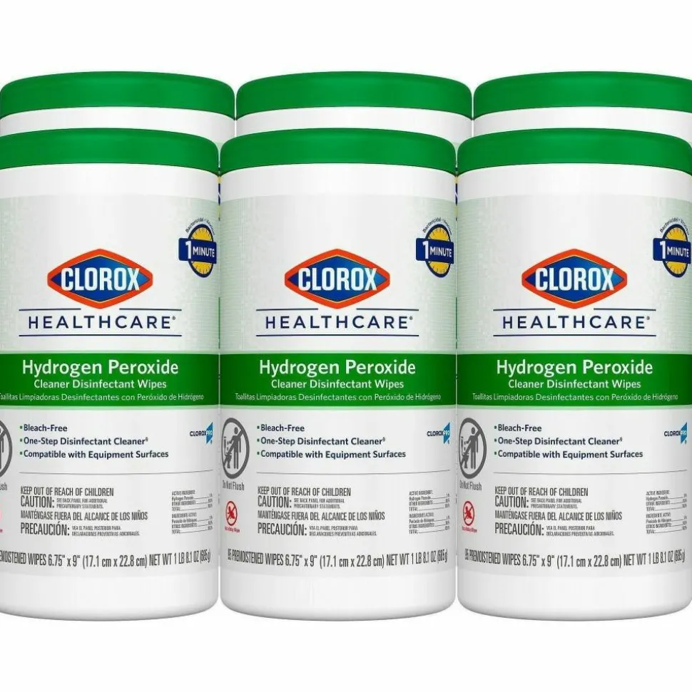 Clorox Healthcare Hydrogen Peroxide Cleaner Disinfectant Wipes - 9" Length x 6.75" Width - Bleach-free, Antibacterial - White - 95/Tub - 75 / Pallet