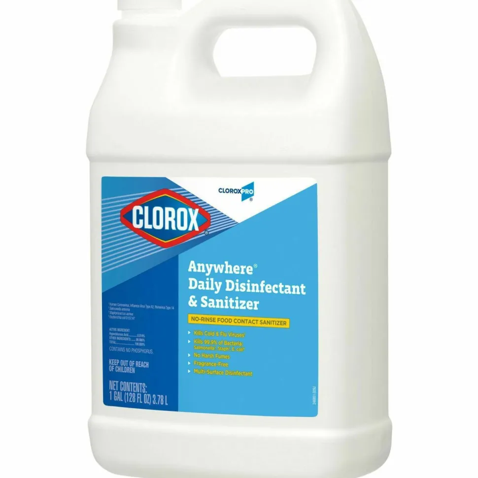 CloroxPro Anywhere Daily Disinfectant and Sanitizer, Unscented, 128 oz Bottle, 4/Carton