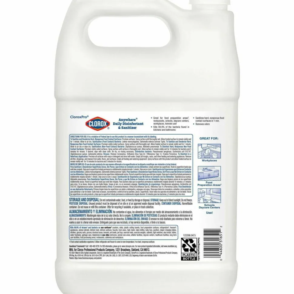 CloroxPro Anywhere Daily Disinfectant and Sanitizer, Unscented, 128 oz Bottle, 4/Carton