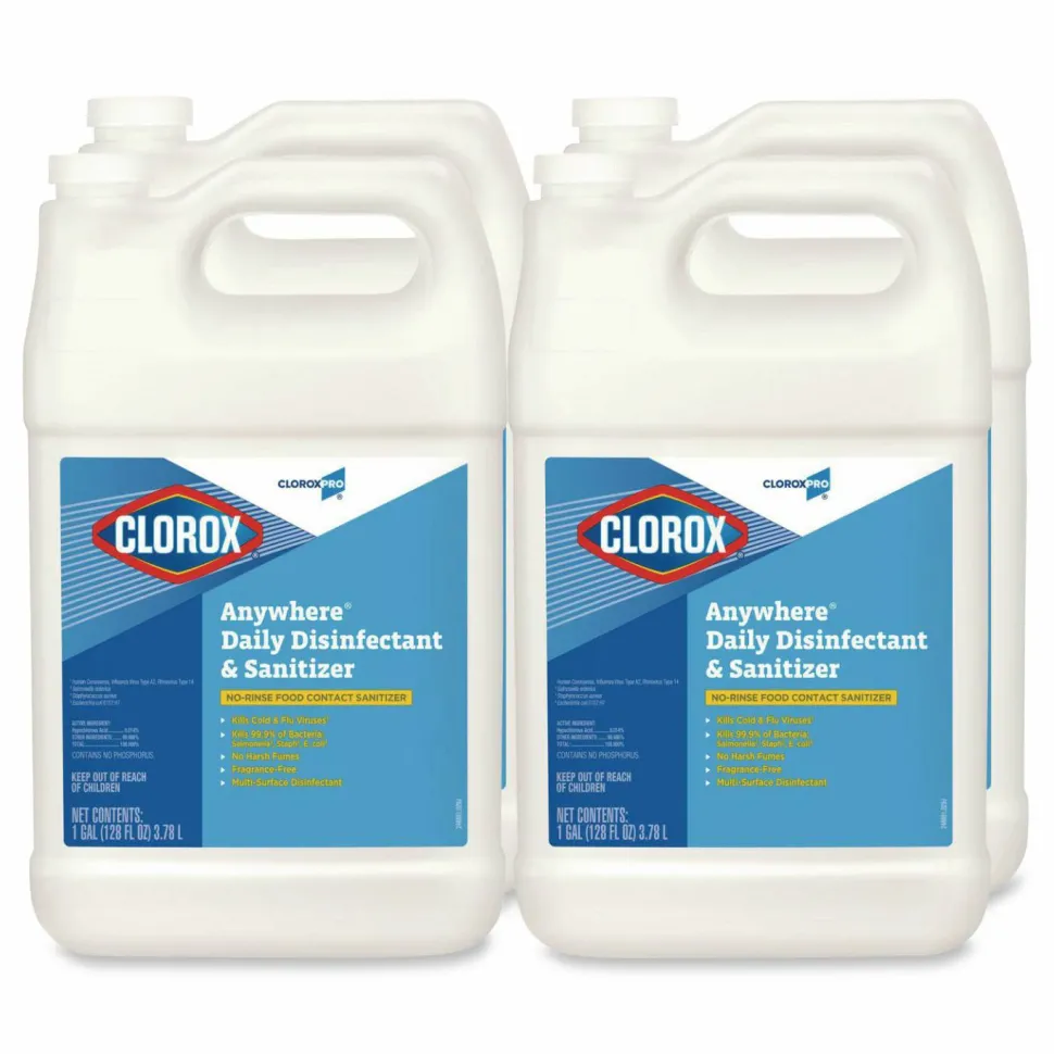 CloroxPro Anywhere Daily Disinfectant and Sanitizer, Unscented, 128 oz Bottle, 4/Carton
