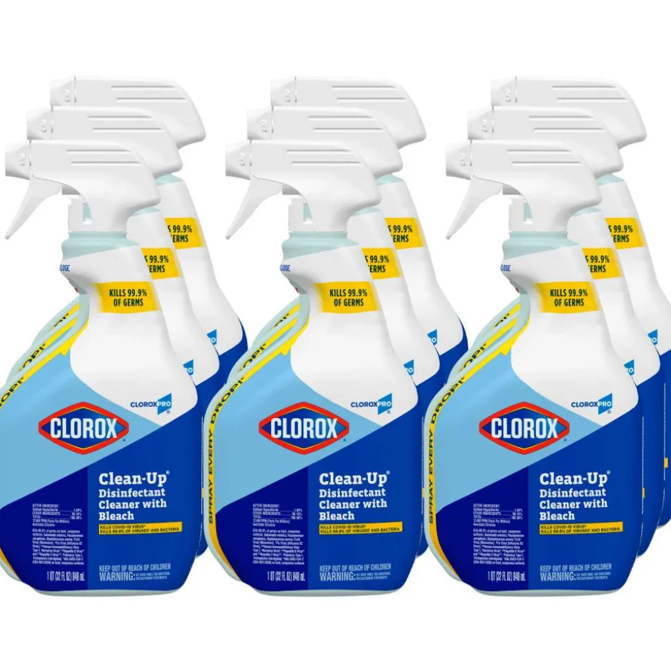 CloroxPro Clean-Up Disinfectant Cleaner with Bleach, Fresh Scent, 32 oz Smart Tube Spray Bottle, 9/Carton