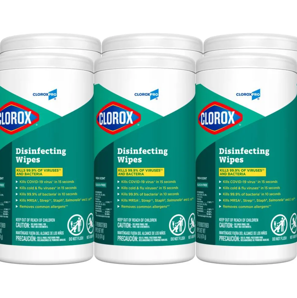 CloroxPro Clorox Disinfecting Wipes, Fresh Scent, 75 Wipes Per Canister, Box Of 6 Canisters