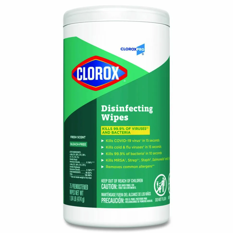 CloroxPro Clorox Disinfecting Wipes, Fresh Scent, 75 Wipes Per Canister, Box Of 6 Canisters