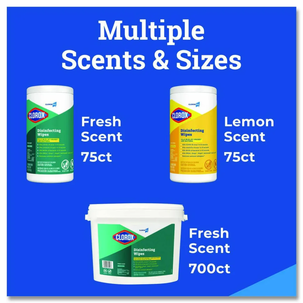 CloroxPro Clorox Disinfecting Wipes, Fresh Scent, 75 Wipes Per Canister, Box Of 6 Canisters