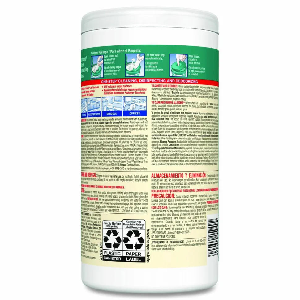 CloroxPro Clorox Disinfecting Wipes, Fresh Scent, 75 Wipes Per Canister, Box Of 6 Canisters