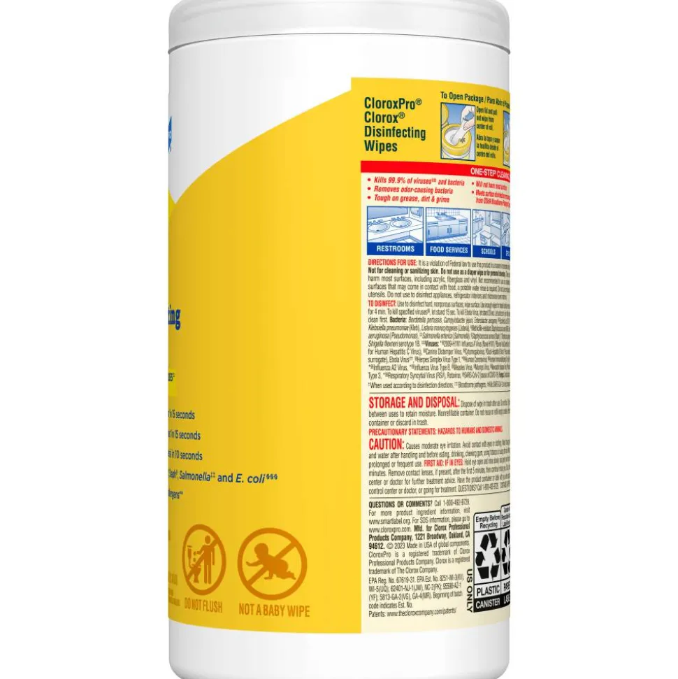 CloroxPro Clorox Disinfecting Wipes, Lemon Fresh, 75 Wipes Per Canister, Box Of 6 Canisters