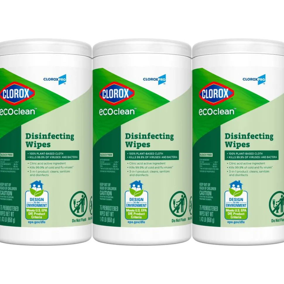 CloroxPro Clorox EcoClean Disinfecting Wipes, 75 Count, Pack of 3 (60787)