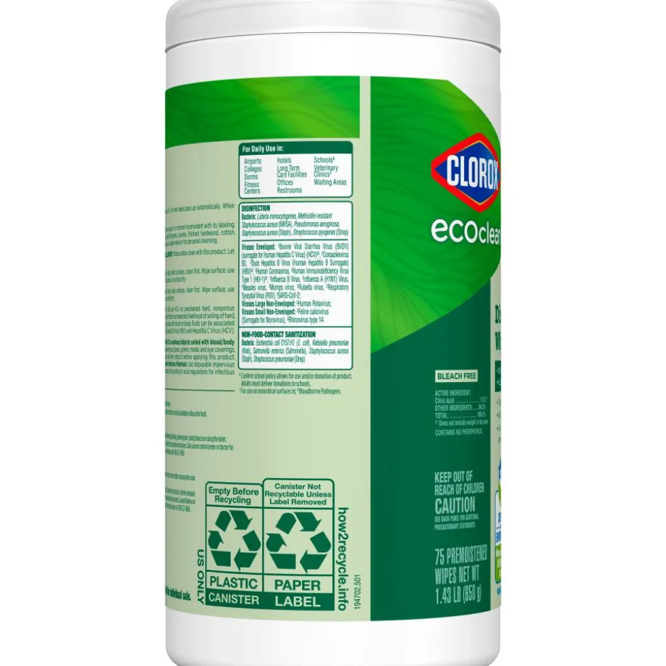 CloroxPro Clorox EcoClean Disinfecting Wipes, 75 Count, Pack of 3 (60787)
