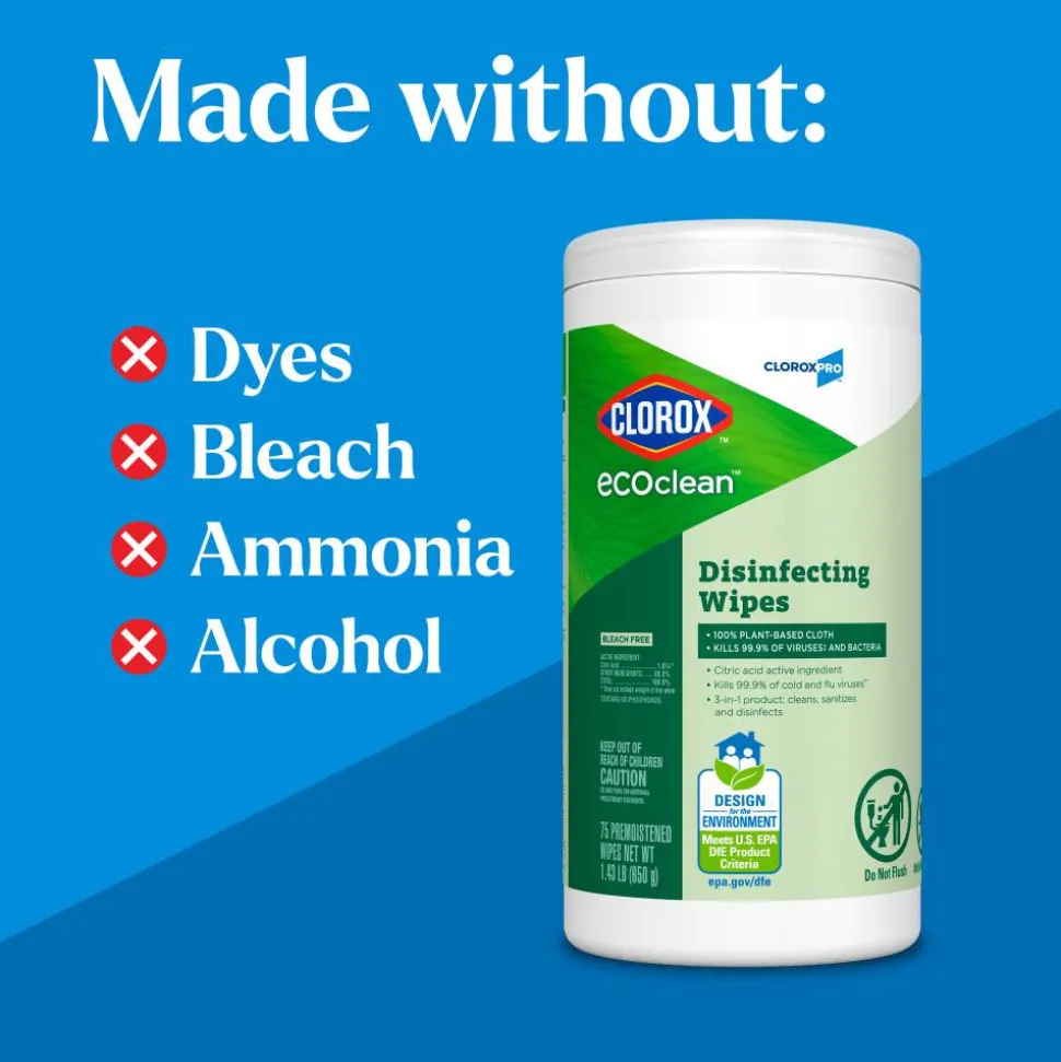 CloroxPro Clorox EcoClean Disinfecting Wipes, 75 Count, Pack of 3 (60787)