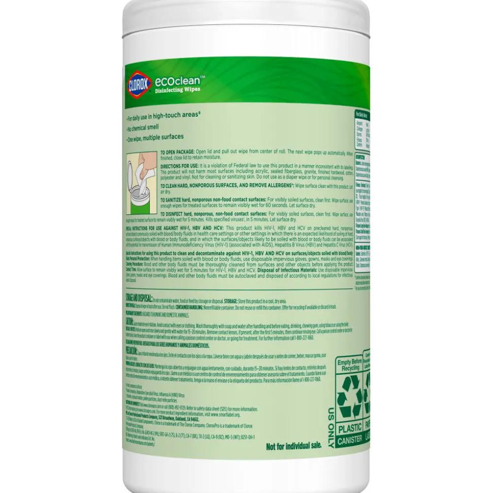 CloroxPro Clorox EcoClean Disinfecting Wipes, 75 Count, Pack of 3 (60787)