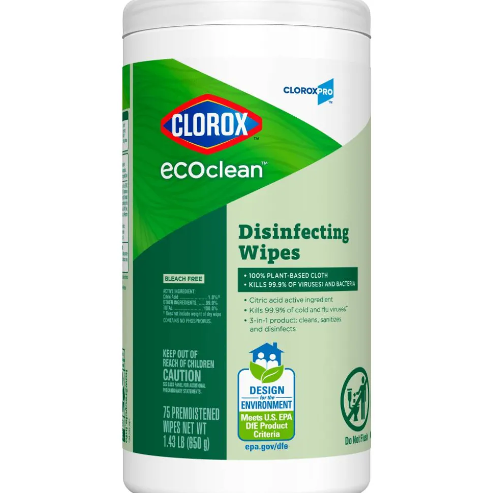 CloroxPro Clorox EcoClean Disinfecting Wipes, 75 Count, Pack of 3 (60787)