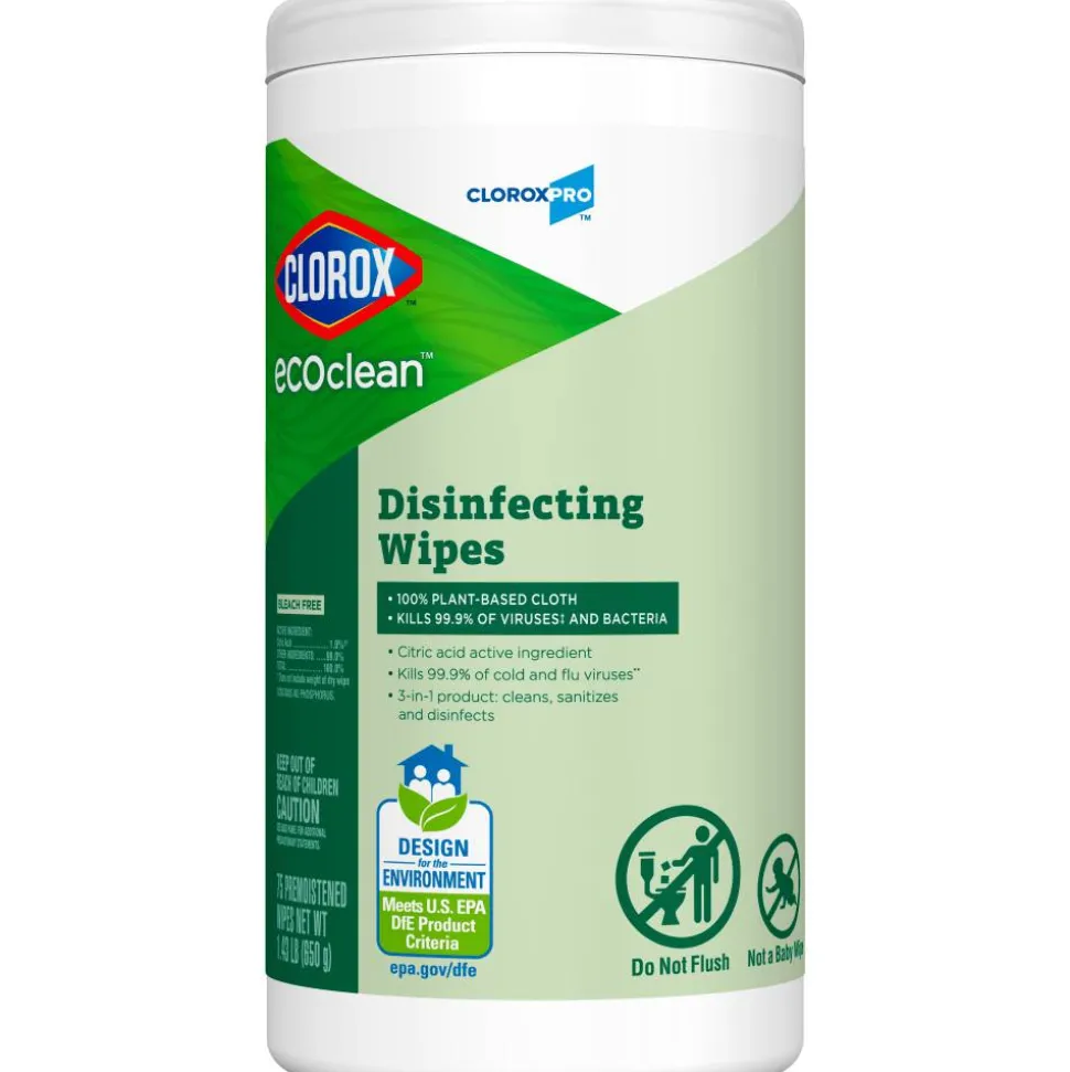 CloroxPro Clorox EcoClean Disinfecting Wipes, 75 Count, Pack of 3 (60787)