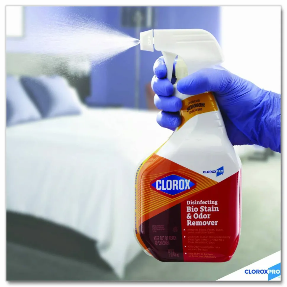 CloroxPro Disinfecting Bio Stain and Odor Remover, Fragranced, 32 oz Spray Bottle, 9/Carton