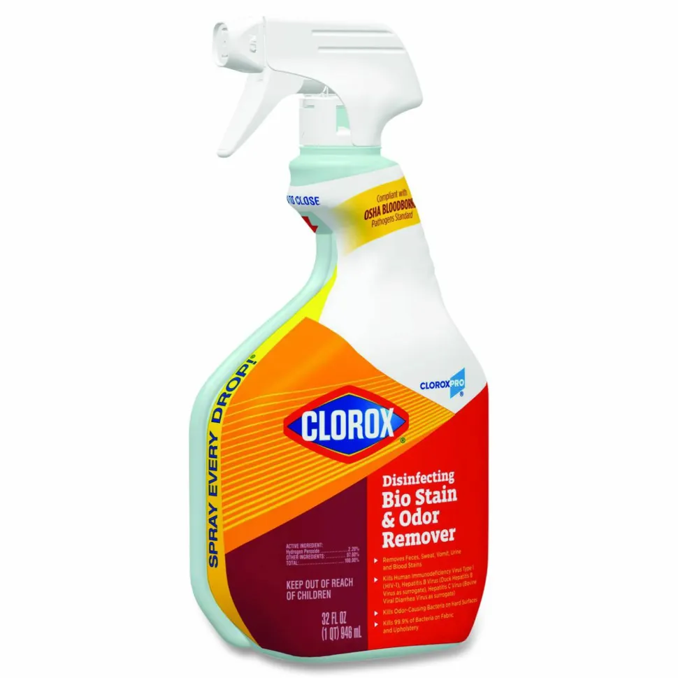CloroxPro Disinfecting Bio Stain and Odor Remover, Fragranced, 32 oz Spray Bottle, 9/Carton