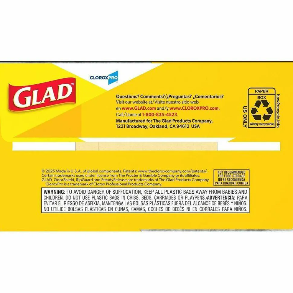 CloroxPro Glad ForceFlex Tall Kitchen Drawstring Trash Bags, 0.9 mil, 13 Gallon, Grey, Box Of 100