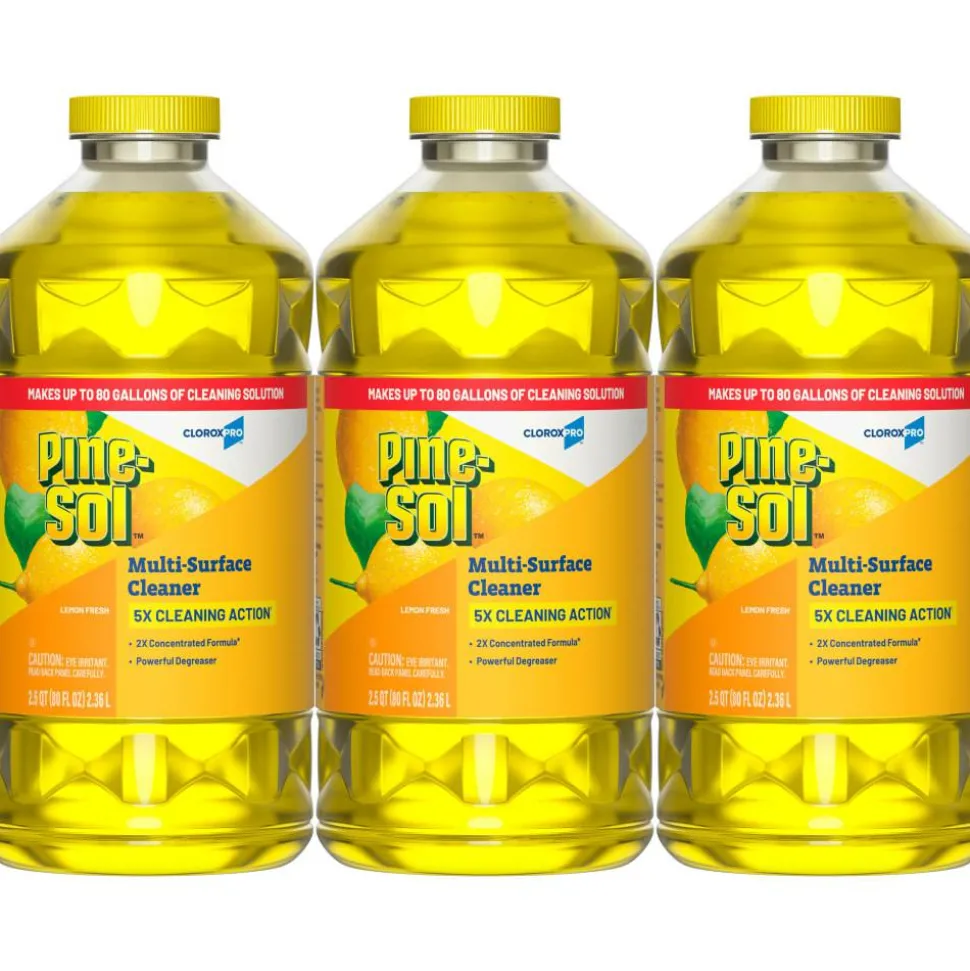 CloroxPro Pine-Sol Multi-Surface Cleaner, Lemon Fresh, 80 Fl Oz, Pack Of 3 Bottles