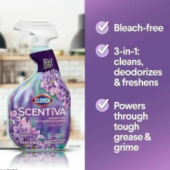 Clorox Scentiva Disinfecting Multi-Surface Cleaner, Bleach Free, Lavender and Jasmine Scent, 32 oz Spray Bottle, 9/Carton