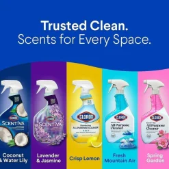 Clorox Scentiva Disinfecting Multi-Surface Cleaner, Bleach Free, Lavender and Jasmine Scent, 32 oz Spray Bottle, 9/Carton
