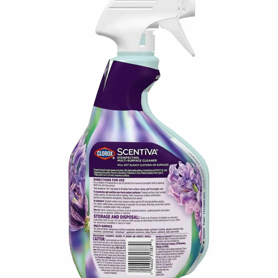 Clorox Scentiva Disinfecting Multi-Surface Cleaner, Bleach Free, Lavender and Jasmine Scent, 32 oz Spray Bottle, 9/Carton