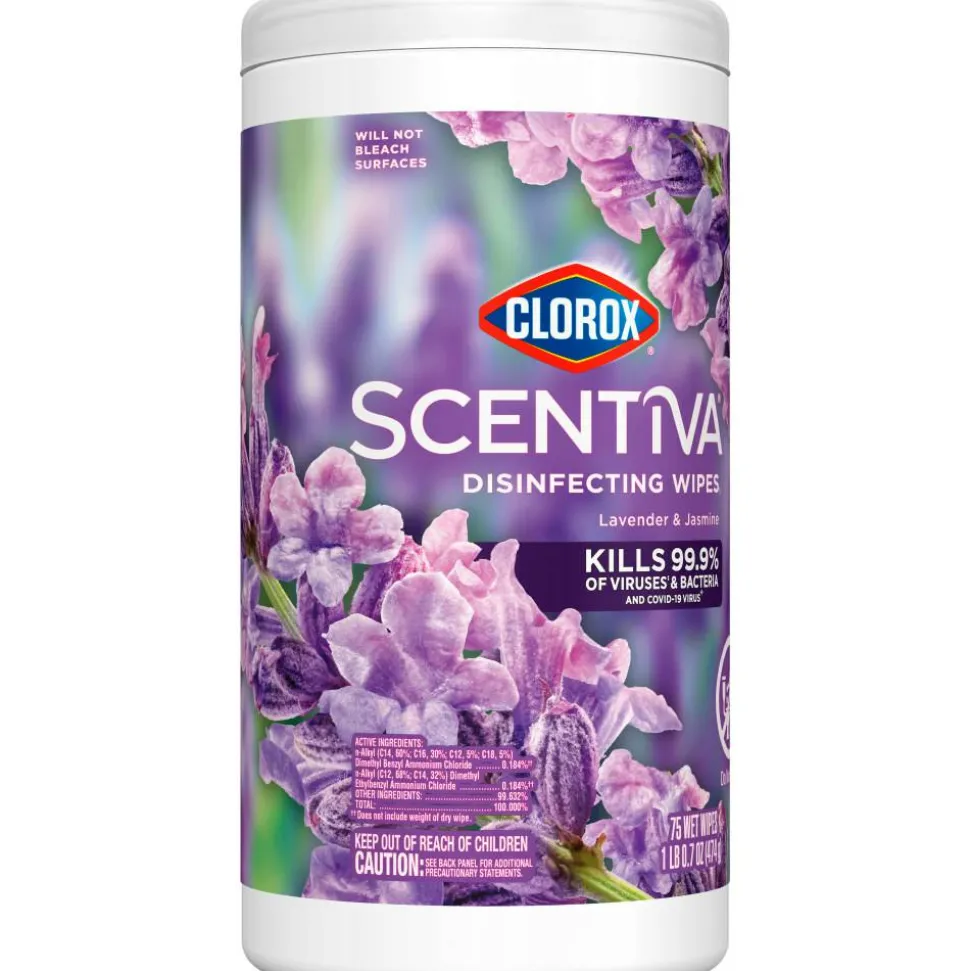 Clorox Scentiva Wipes, Bleach Free Cleaning Wipes, Lavender & Jasmine, 75 Count (60040)