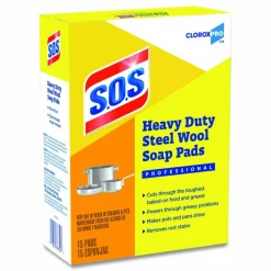 Clorox S.O.S. Steel Wool Heavy-Duty Soap Pads, 15 Per Box, Case Of 12 Boxes
