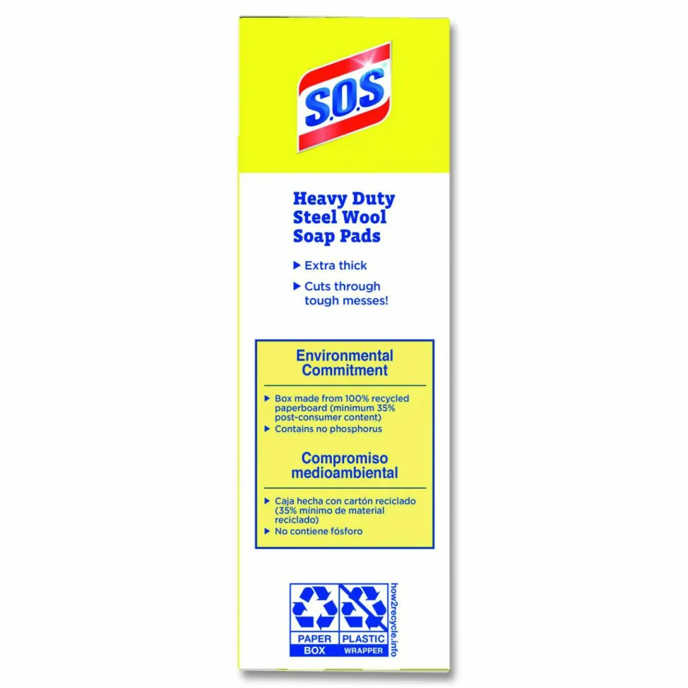 Clorox S.O.S. Steel Wool Heavy-Duty Soap Pads, 15 Per Box, Case Of 12 Boxes