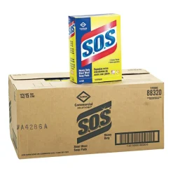 Clorox S.O.S. Steel Wool Heavy-Duty Soap Pads, 15 Per Box, Case Of 12 Boxes