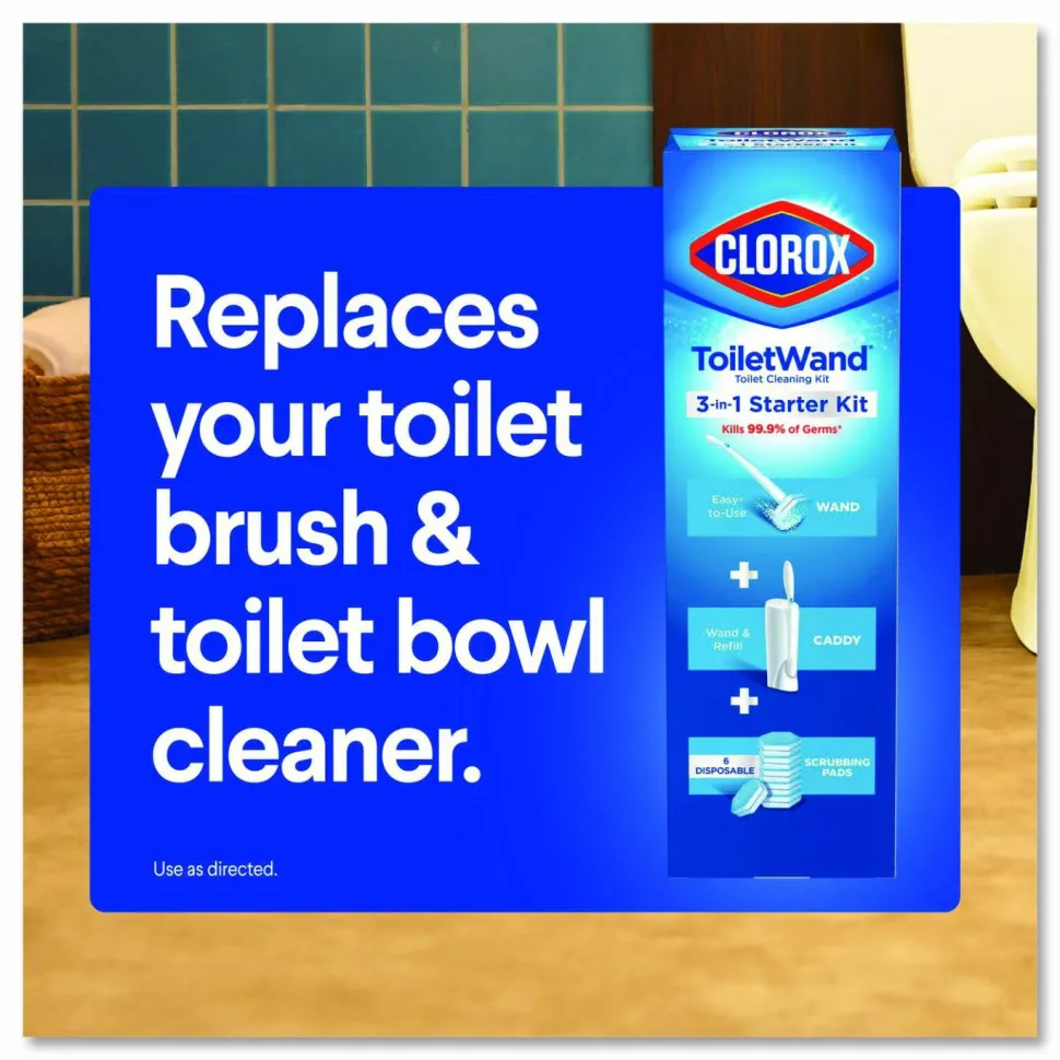 Clorox ToiletWand Toilet Cleaning Refills, Toilet Cleaning Scrubbing Pads, Blue/White, 10/Pack, 6 Packs/Carton