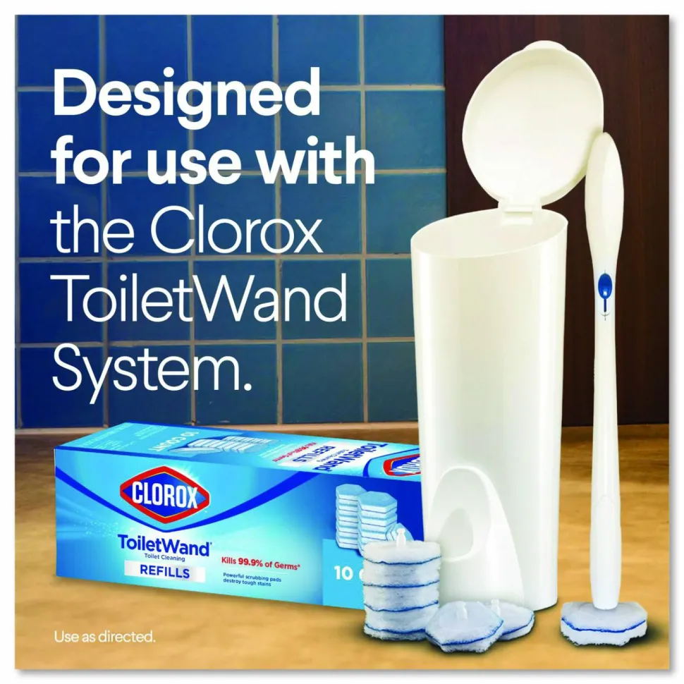 Clorox ToiletWand Toilet Cleaning Refills, Toilet Cleaning Scrubbing Pads, Blue/White, 10/Pack, 6 Packs/Carton