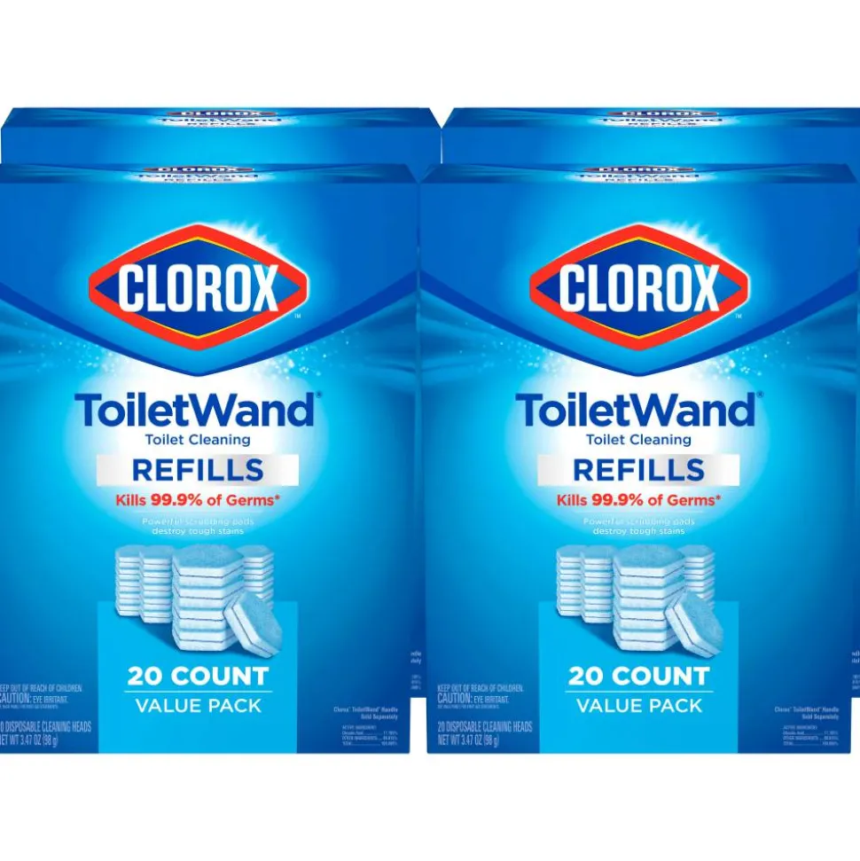 Clorox ToiletWand Toilet Cleaning and Disinfecting Scrubbing Pads Refills, 20 Count, Pack of 4 - Blue, White - 20/Box