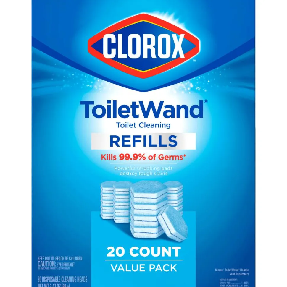 Clorox ToiletWand Toilet Cleaning and Disinfecting Scrubbing Pads Refills, 20 Count, Pack of 4 - Blue, White - 20/Box