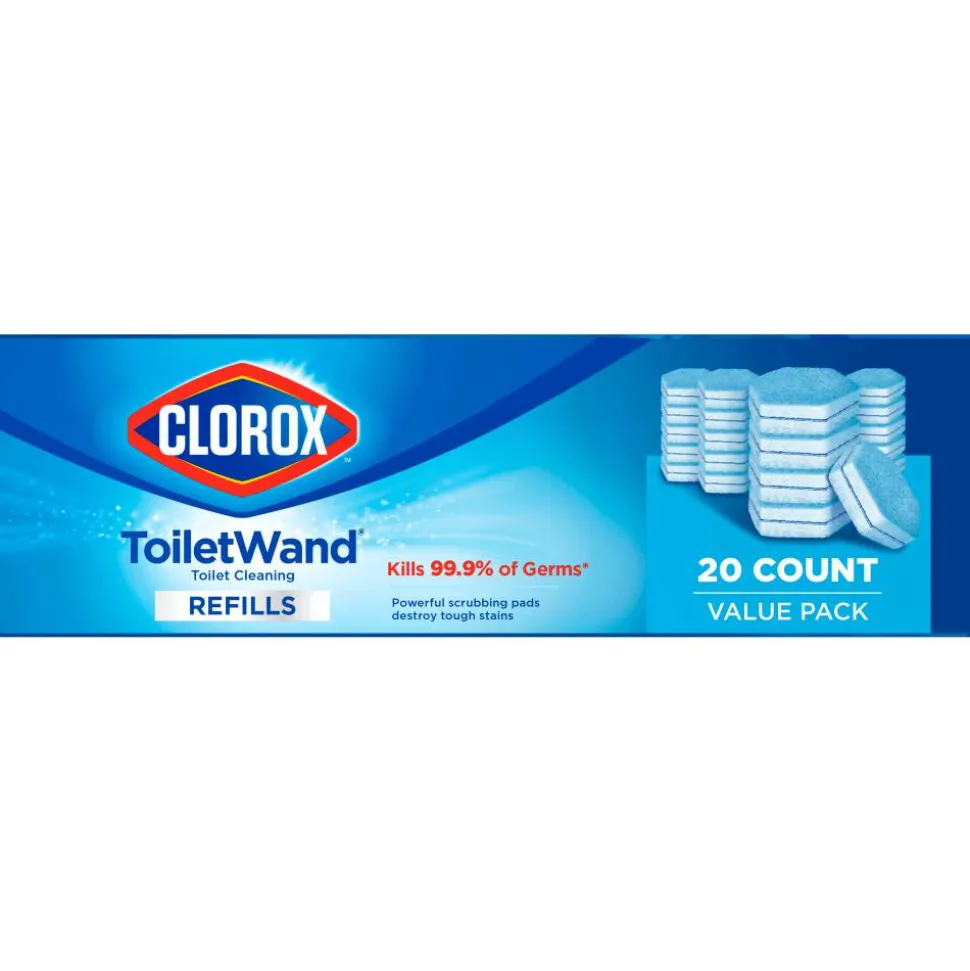 Clorox ToiletWand Toilet Cleaning and Disinfecting Scrubbing Pads Refills, 20 Count, Pack of 4 - Blue, White - 20/Box