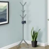 Coat Rack, Hall Tree, Free Standing, 8 Hooks, Entryway, 70"H, Bedroom, Grey Metal, Contemporary, Modern